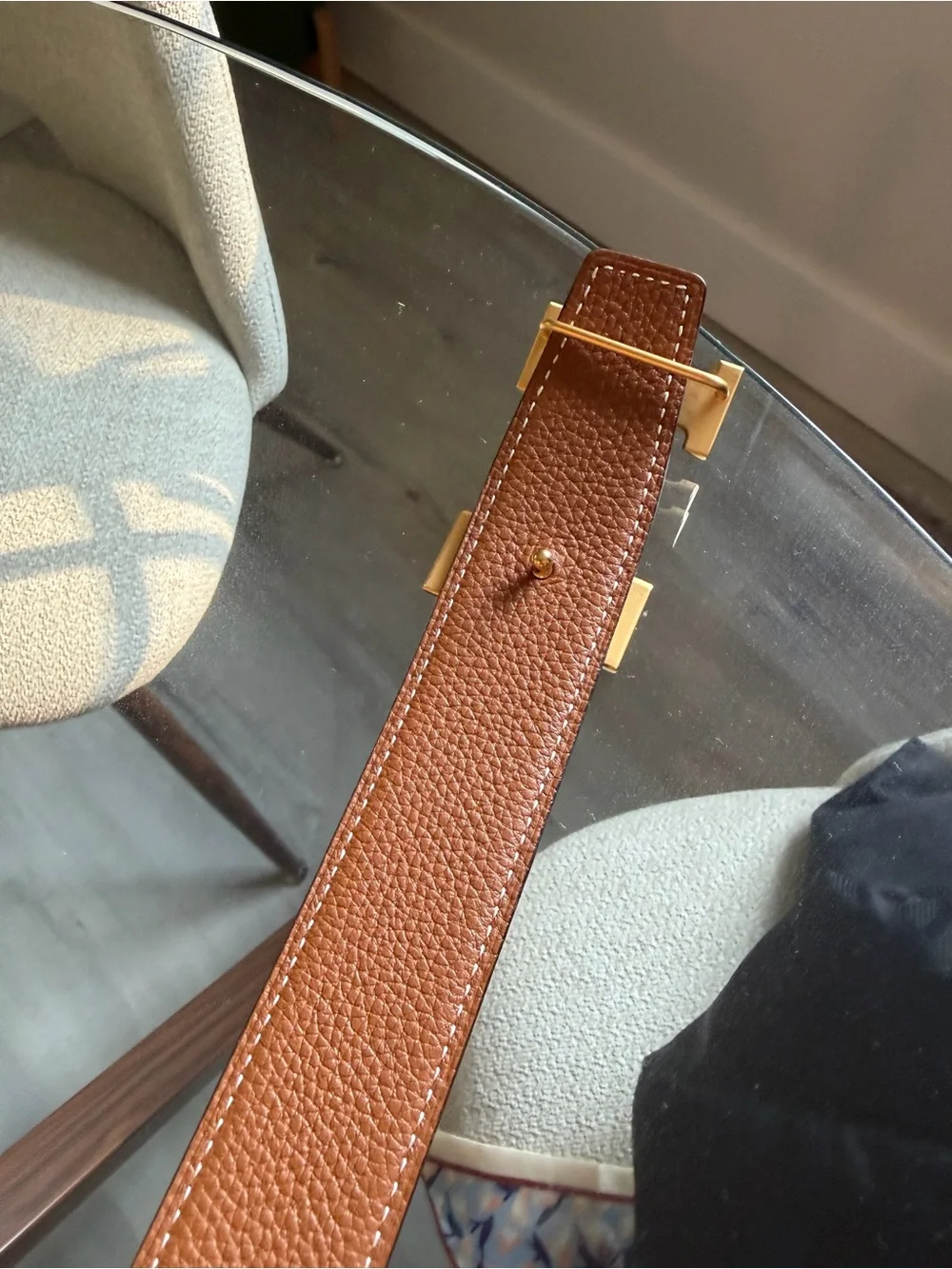 Hermes Black and Brown Reversible Leather Belt with Gold H Buckle